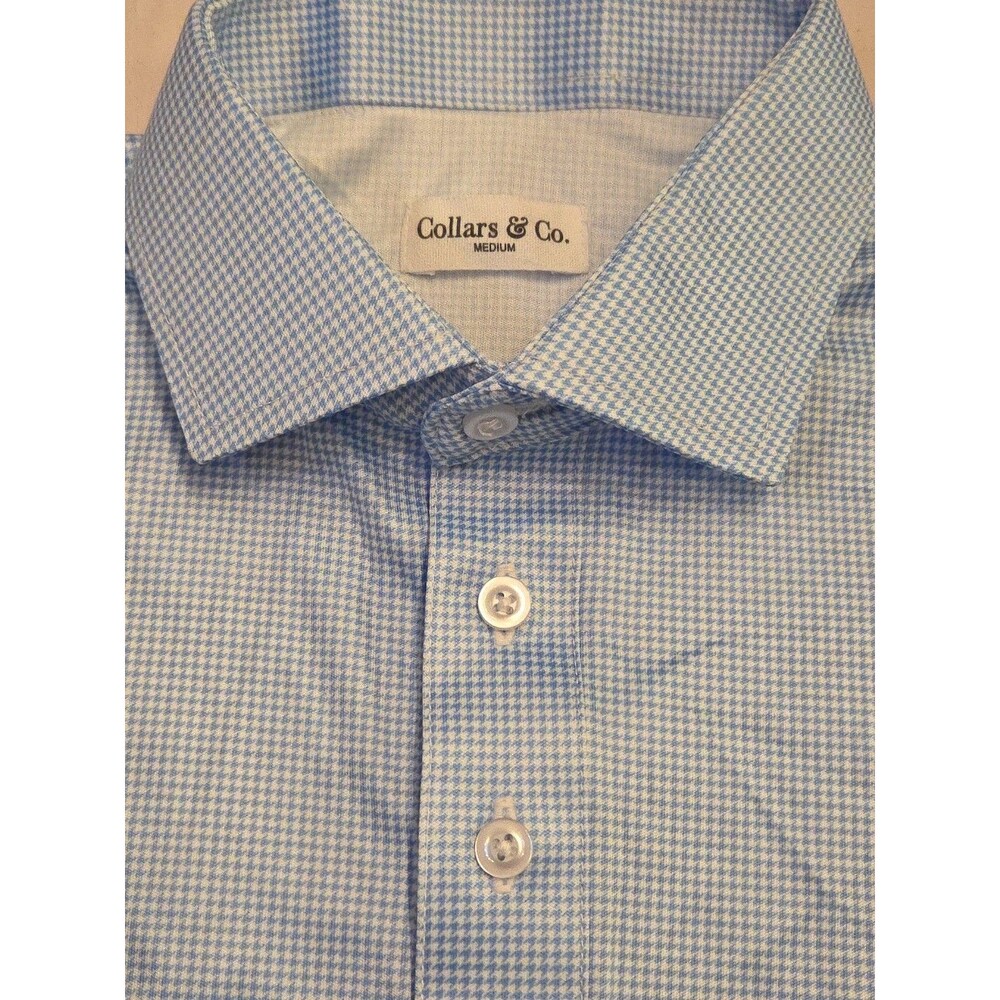 NWOT Collars & Co Mens Medium Dress Collar Polo Shirt Blue Micro Houndstooth - Picture 5 of 7